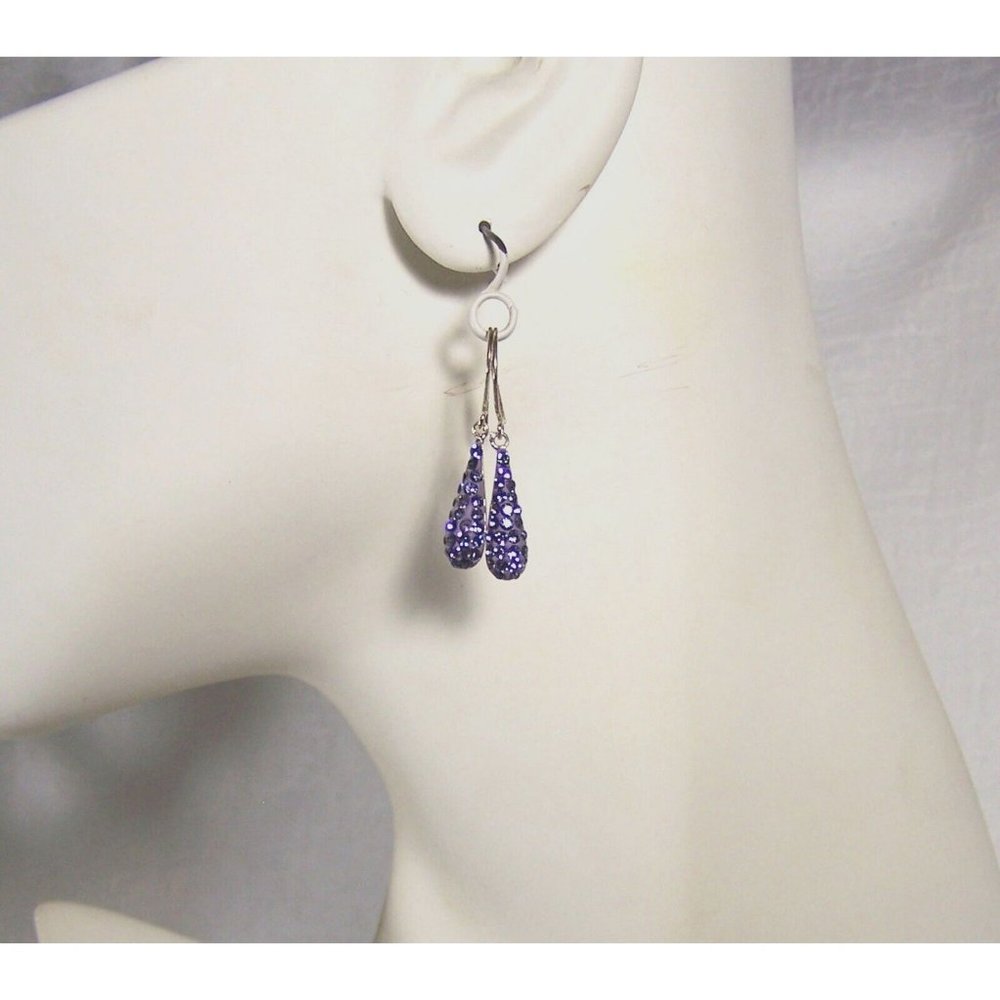 Teardrop Purple Rhinestone Earrings Sparkle Bling Marked ATI BRCH